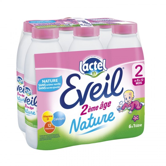 LACTEL - LAIT LIQUIDE BEBE 2ème AGE EVEIL Pack de 6 bouteilles de 1L