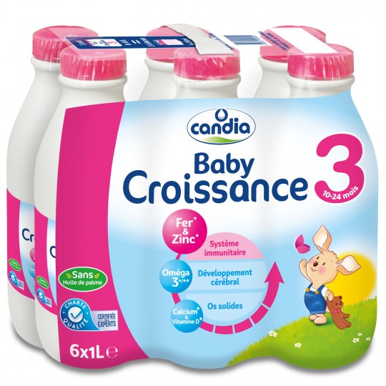 CANDIA - LAIT LIQUIDE BABY CROISSANCE 3 Pack de 6 bouteilles de 1L
