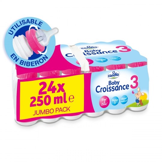 CANDIA - LAIT LIQUIDE BABY CROISSANCE 3 Pack de 24 bouteilles de 250ml