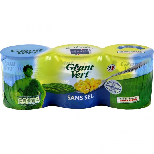 GEANT VERT - MAÏS DOUX SANS SEL AJOUTE 3 boites de 140g net égoutté