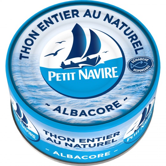 PETIT NAVIRE - THON ENTIER AU NATUREL ALBACORE Boite de 140g net égoutté
