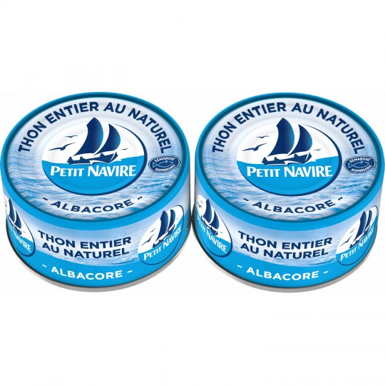 PETIT NAVIRE - THON ENTIER AU NATUREL ALBACORE 2 boites de 140g net égoutté
