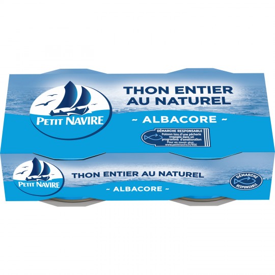 PETIT NAVIRE - THON ENTIER AU NATUREL ALBACORE 2 boites de 56g net égoutté