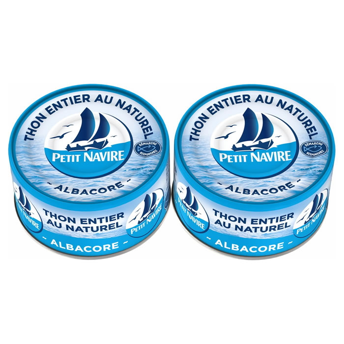 PETIT NAVIRE - THON ENTIER AU NATUREL ALBACORE 2 boites de 93g net égoutté