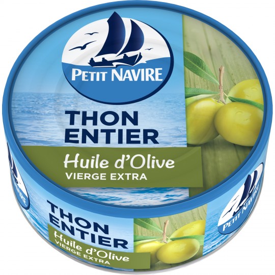 PETIT NAVIRE - THON ENTIER A L\'HUILE D\'OLIVE Boite de 112g net égoutté.