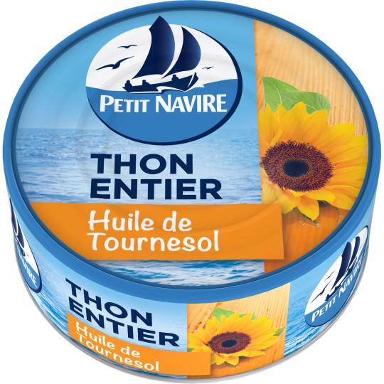 PETIT NAVIRE - THON ENTIER A L\'HUILE DE TOURNESOL Boite de 112g net égoutté.