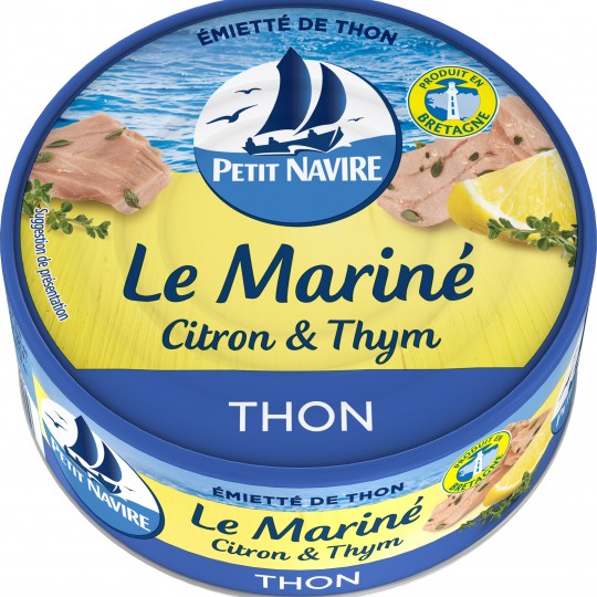 PETIT NAVIRE - MIETTES DE THON CITRON ET THYM LE MARINE Boite de 110g net égoutté