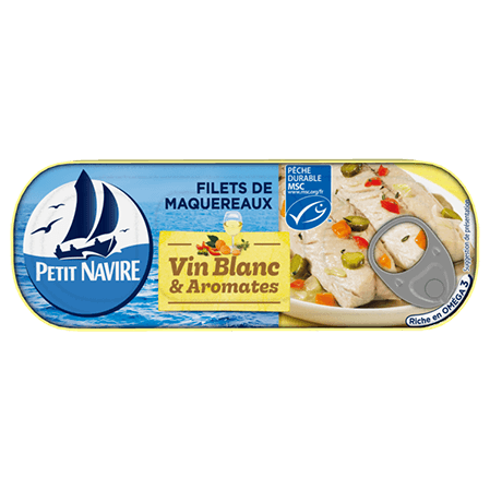PETIT NAVIRE - FILETS DE MAQUEREAUX VIN BLANC ET AROMATES Boite de 175g