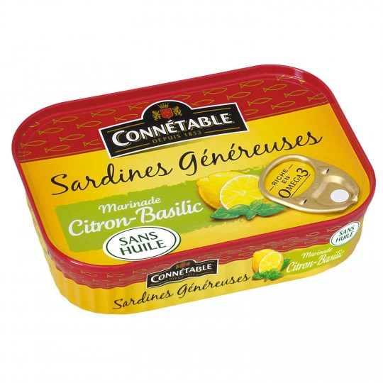 CONNETABLE - SARDINES GENEREUSES CITRON BASILIC SANS HUILE Boite de 140g