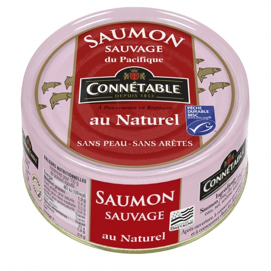 CONNETABLE - SAUMON SAUVAGE AU NATUREL Boite de 112g net égoutté.
