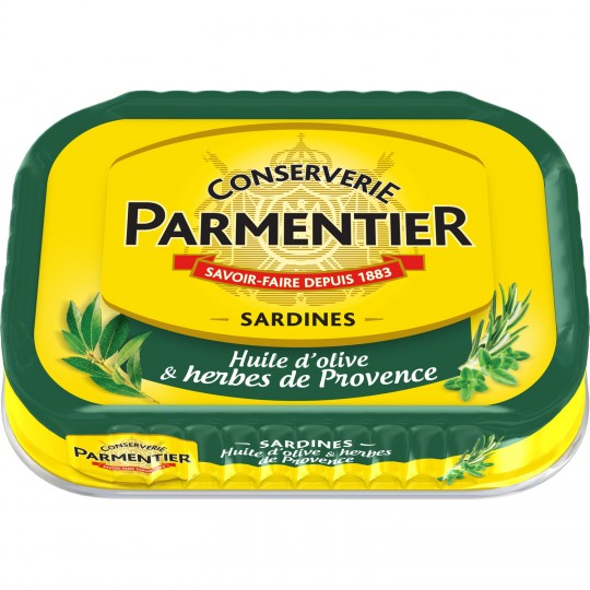 PARMENTIER - SARDINES A L\'HUILE D\'OLIVE ET HERBES DE PROVENCE Boite de 135g
