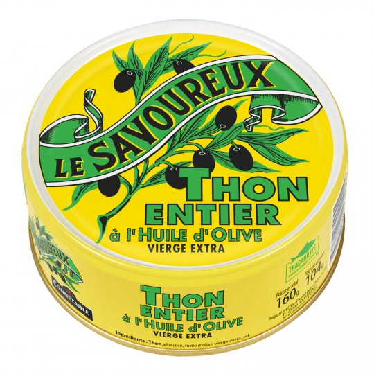 LE SAVOUREUX - THON ENTIER A L\'HUILE D\'OLIVE Boite de 104g net égoutté