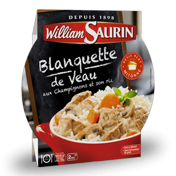 WILLIAM SAURIN - BLANQUETTE DE VEAU, CHAMPIGNONS ET RIZ Assiette de 285g.