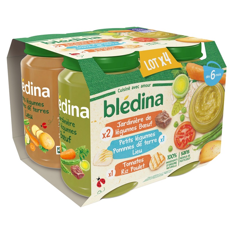 BLEDINA - ASSORTIMENT LEGUMES, BOEUF, POULET ET LIEU 4 x 200g