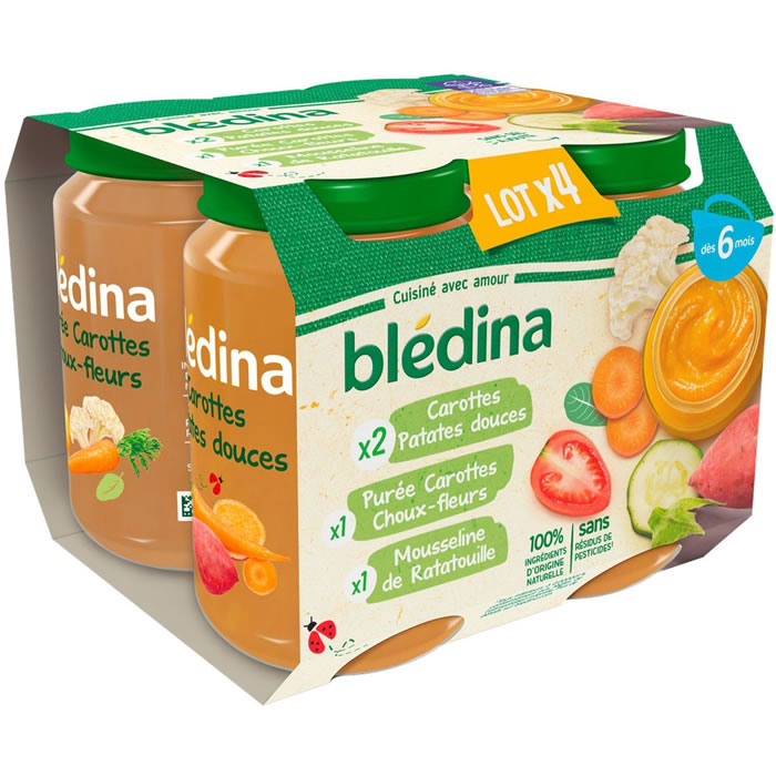 BLEDINA - ASSORTIMENT PATATES DOUCES, CHOUX-FLEURS, RATATOUILLE 4 x 200g