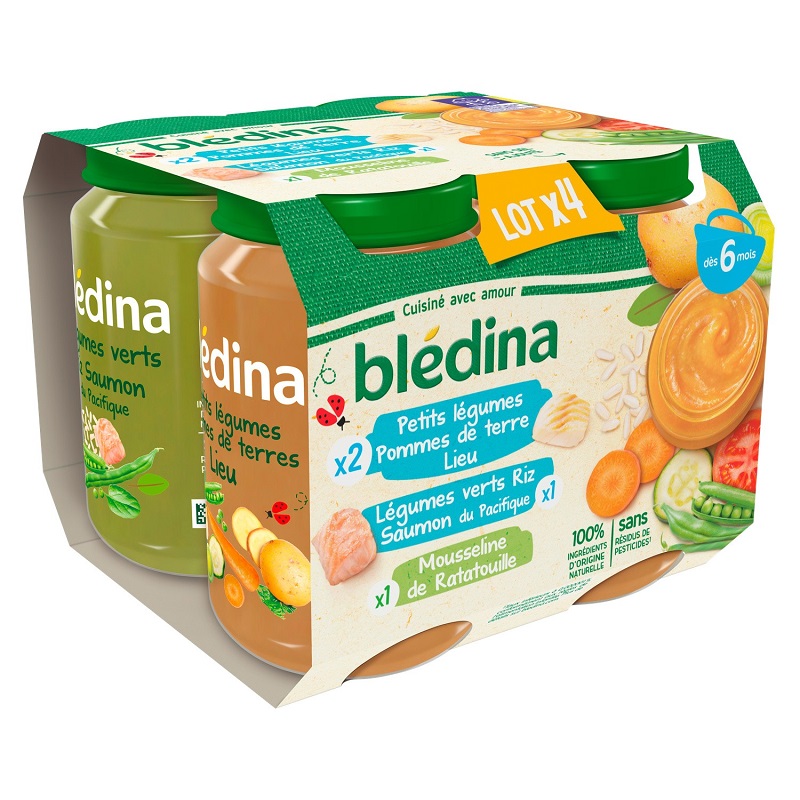 BLEDINA - ASSORTIMENT LIEU, SAUMON ET MOUSSELINE DE RATATOUILLE 4 x 200g