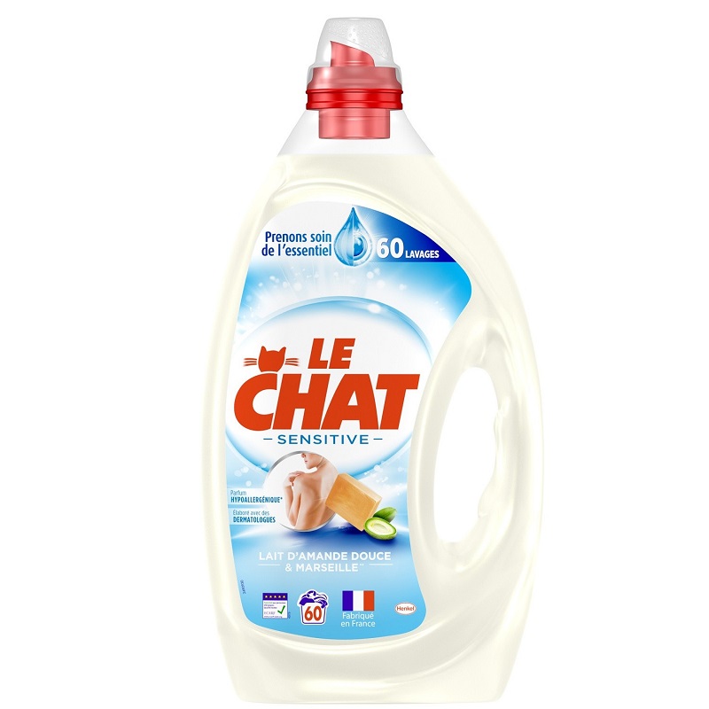 LE CHAT - LESSIVE LIQUIDE SENSITIVE MARSEILLE ET LAIT D\'AMANDE DOUCE Bidon de 3000 ml