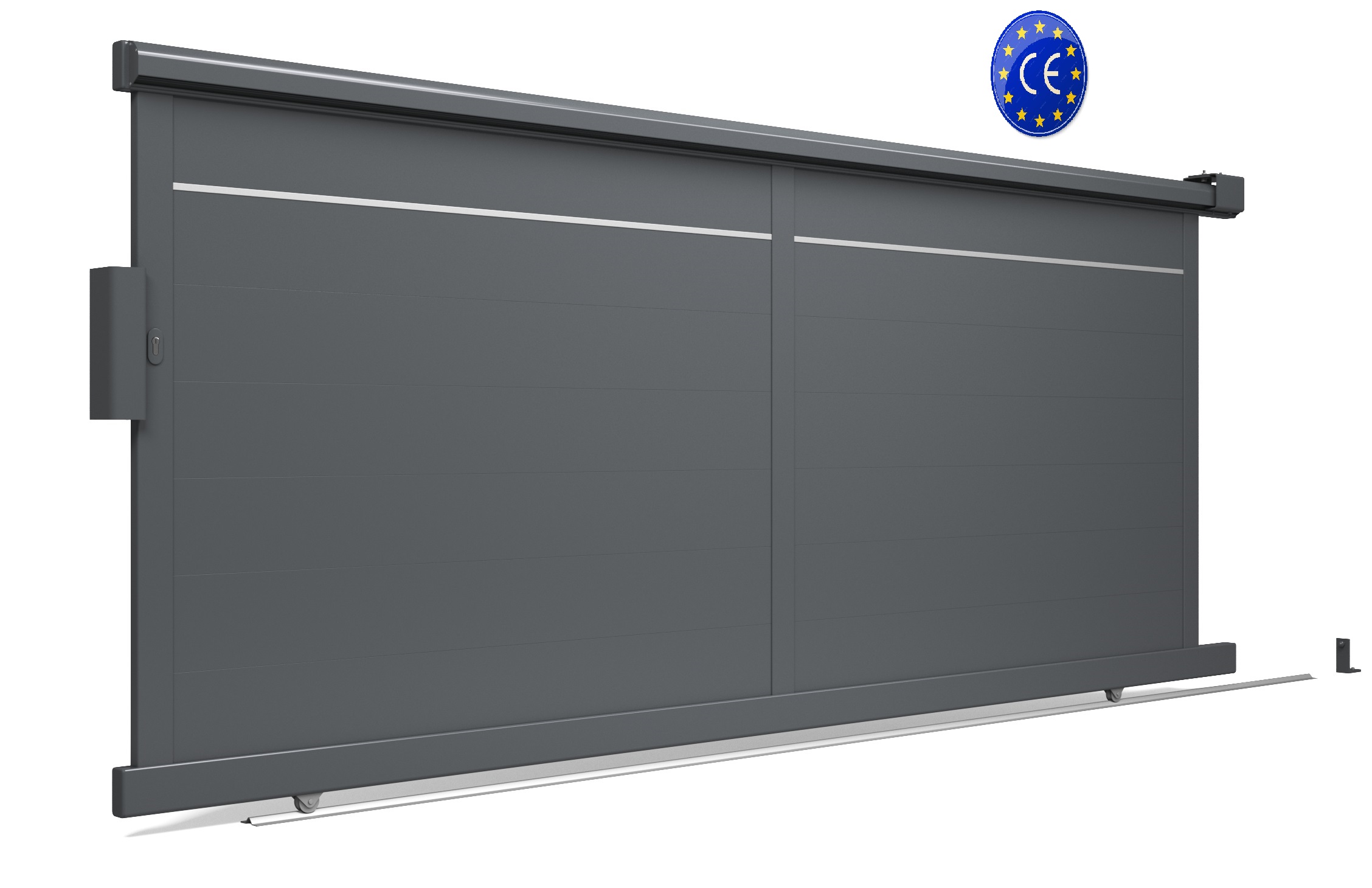 Portail coulissant aluminium GRIS anthracite – modèle EVORA réversible