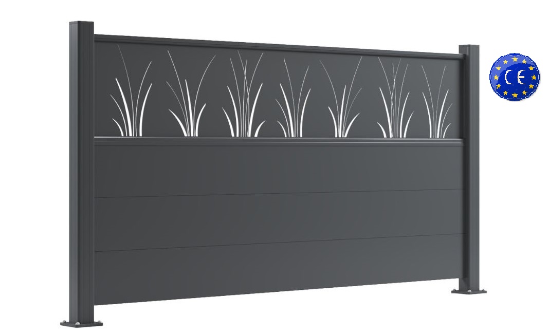 Kit clôture aluminium GRIS anthracite ARCACHON avec lame découpe laser JONC - Pose à sceller