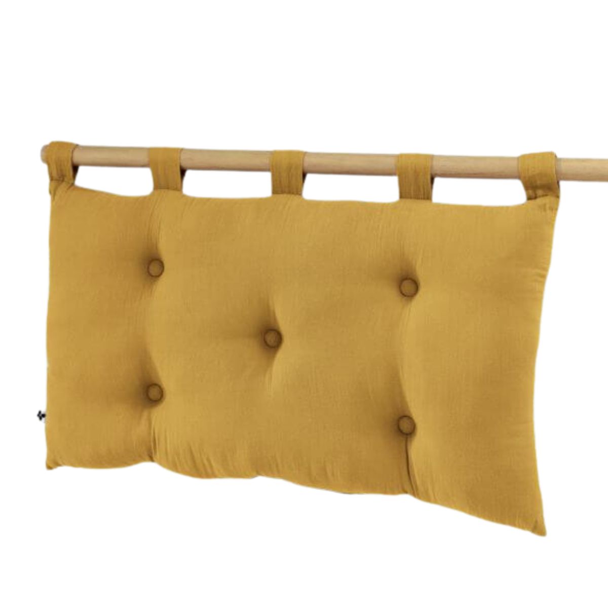 tête-lit-jaune-5-boutons-passants-gaze-coton-50x80cm