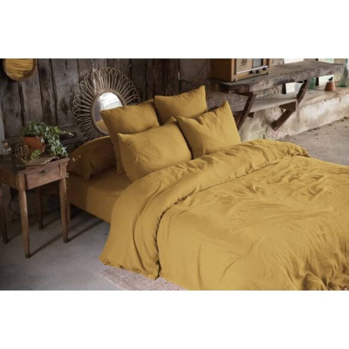 housse-couette-200x200cm-gaze-de-coton-jaune