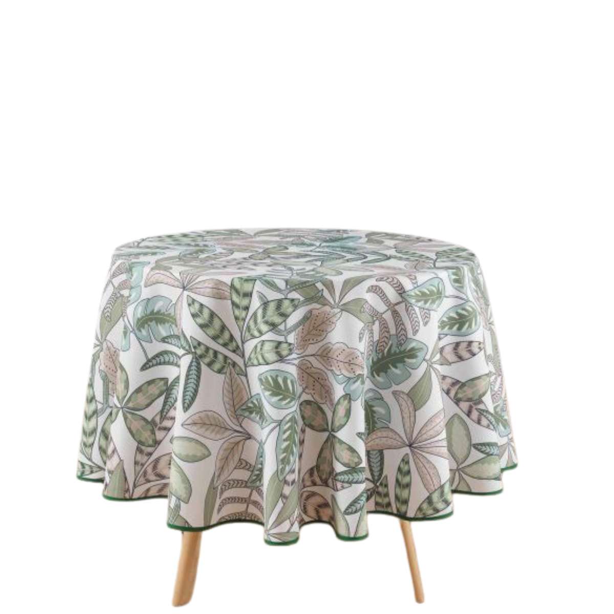 nappe-antitache-ronde-diamètre-180 cm-feuillage-vert-beige