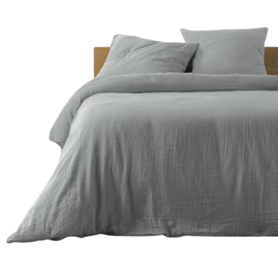 Housse de couette Gaze de Coton - 240 x 220 cm gris (1)