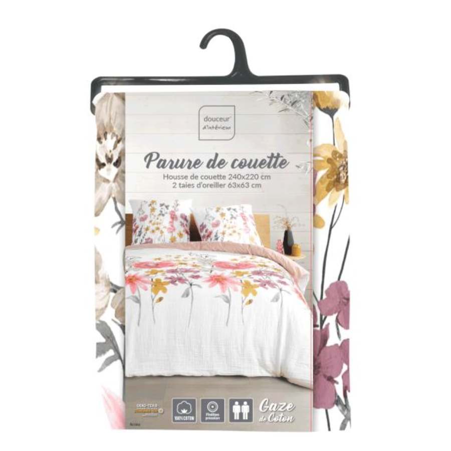 Housse de couette 220x240 cm + taies - Gaze de coton - Ambiance florale (5)