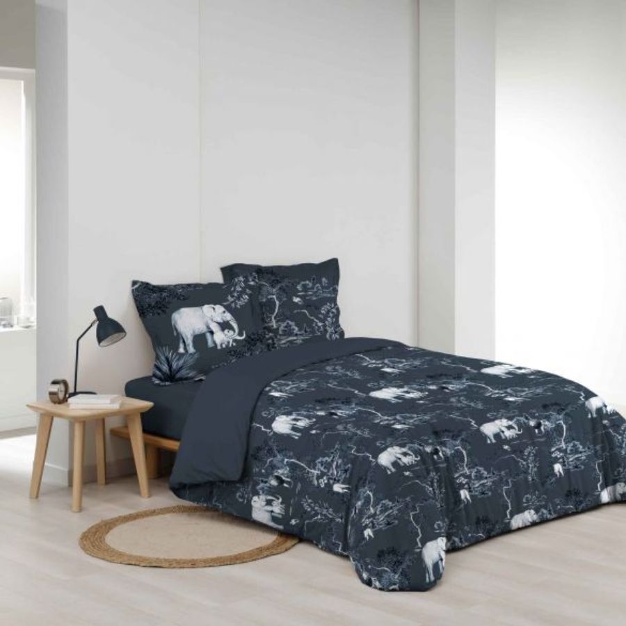 Housse de couette - 240 x 220 cm + taies - 57 fils - Elephants, lions, singes dans la savane (2)