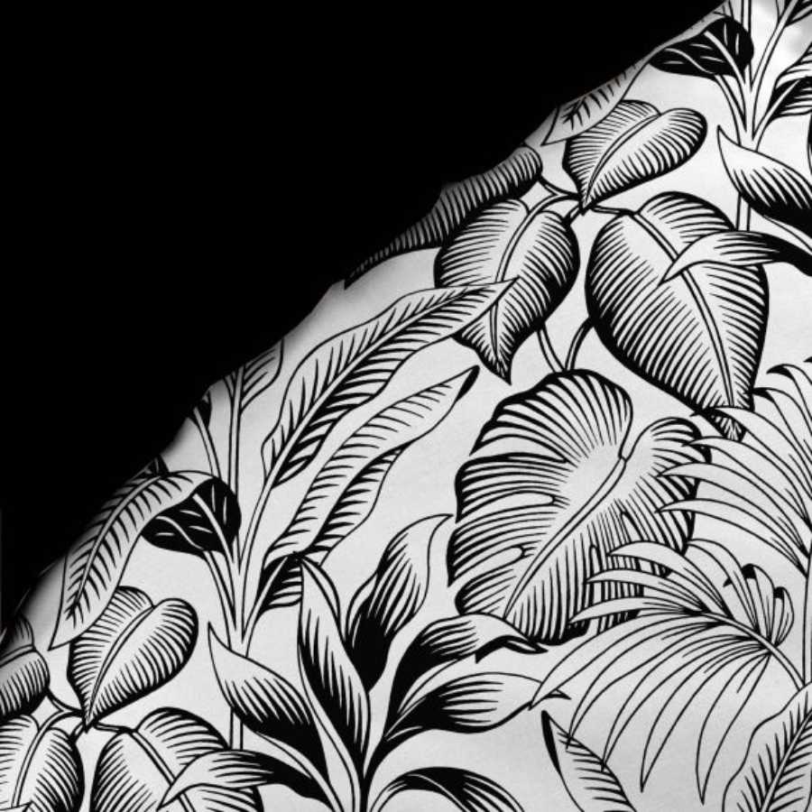 Housse de couette 220x240 cm + taies - Percale - Feuillage tropical noir et blanc (2)