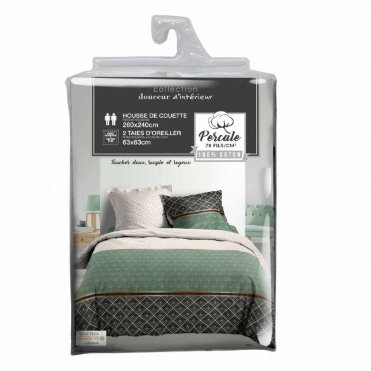 housse-couette-240x260cm-taies-percale-78-fils-motifs-graphiques-blanc-vert-noir (5)