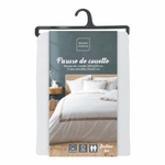 Housse de couette 220x240cm + taies - 57 fils - Uni Blanc, cadre Lin (4)