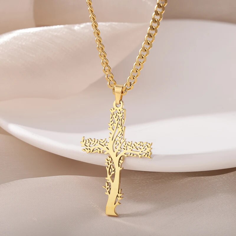 Colliers-en-acier-inoxydable-pour-hommes-et-femmes-arbre-croix-pr-sidence-document-en-or-pendentif