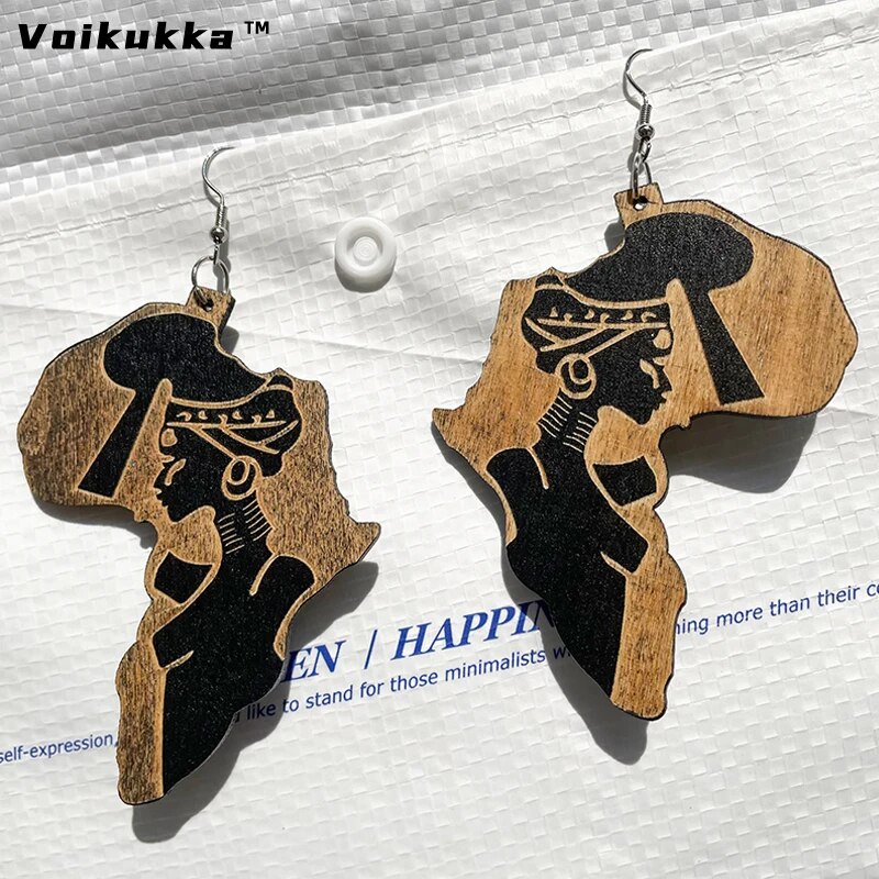 VOIKUKKA – boucles d\'oreilles en bois en forme d\'afrique découpées au Laser, accessoires ethniques pour femmes africaines sculptées pour cadeau en gros