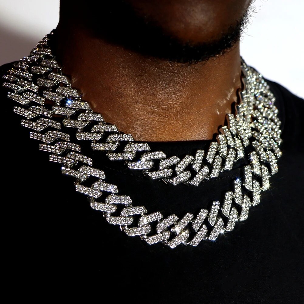 Collier-cha-ne-cubaine-pour-hommes-et-femmes-Punk-Hip-Hop-strass-glac-cristal-scintillant-lien