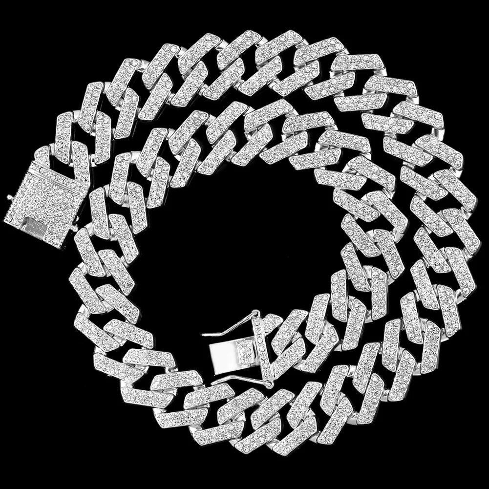 Collier-cha-ne-cubaine-pour-hommes-et-femmes-Punk-Hip-Hop-strass-glac-cristal-scintillant-lien