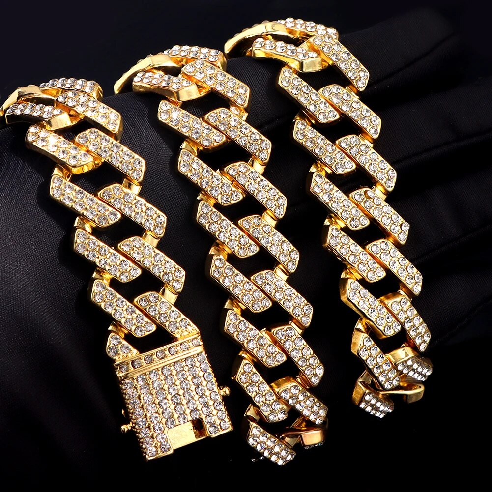 Collier-cha-ne-cubaine-pour-hommes-et-femmes-Punk-Hip-Hop-strass-glac-cristal-scintillant-lien