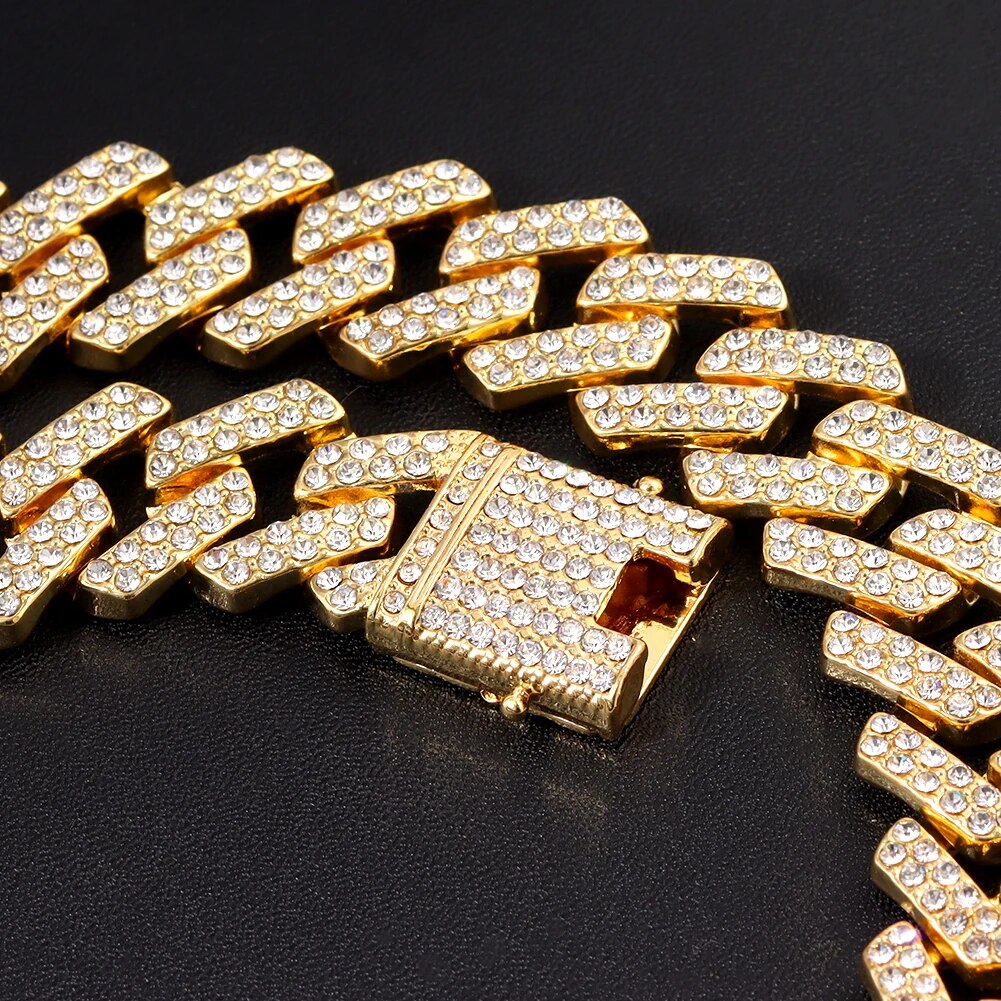 Collier-cha-ne-cubaine-pour-hommes-et-femmes-Punk-Hip-Hop-strass-glac-cristal-scintillant-lien