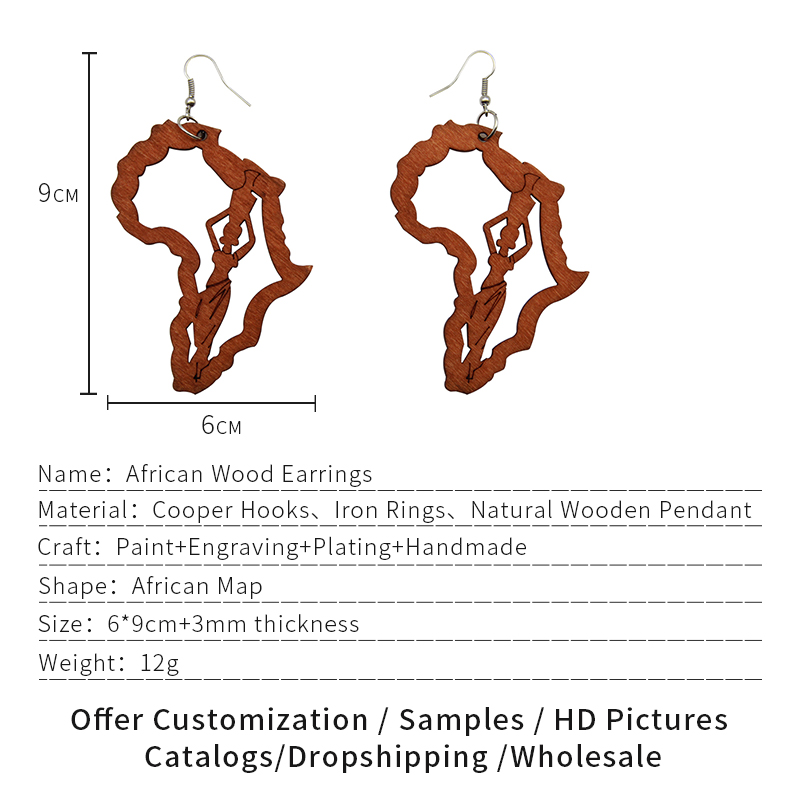 SOMESOOR-Boucles-d-oreilles-afro-en-bois-bijoux-grav-s-au-laser-boucles-pendantes-Afrique-Terre