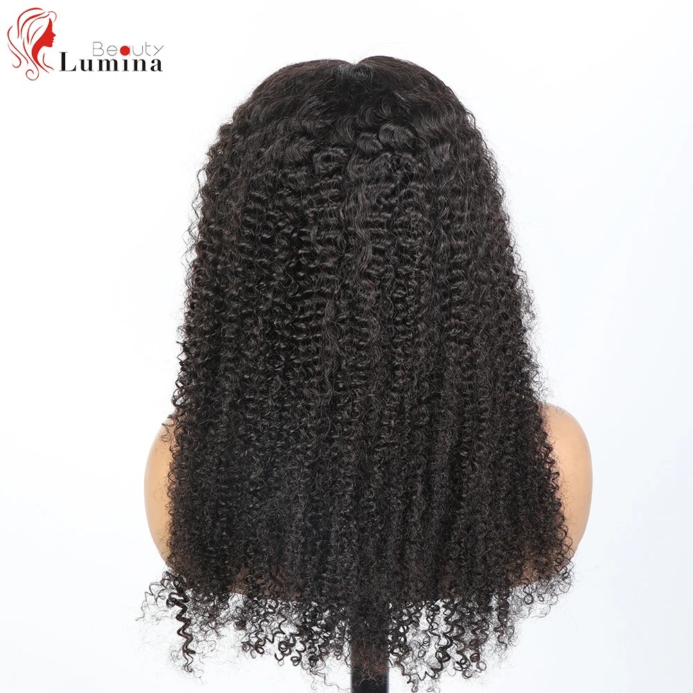 Perruque brésilienne longue bouclée pour femmes noires, cheveux humains crépus, délié naturel, fermeture à lacet, 4x4, 13x4