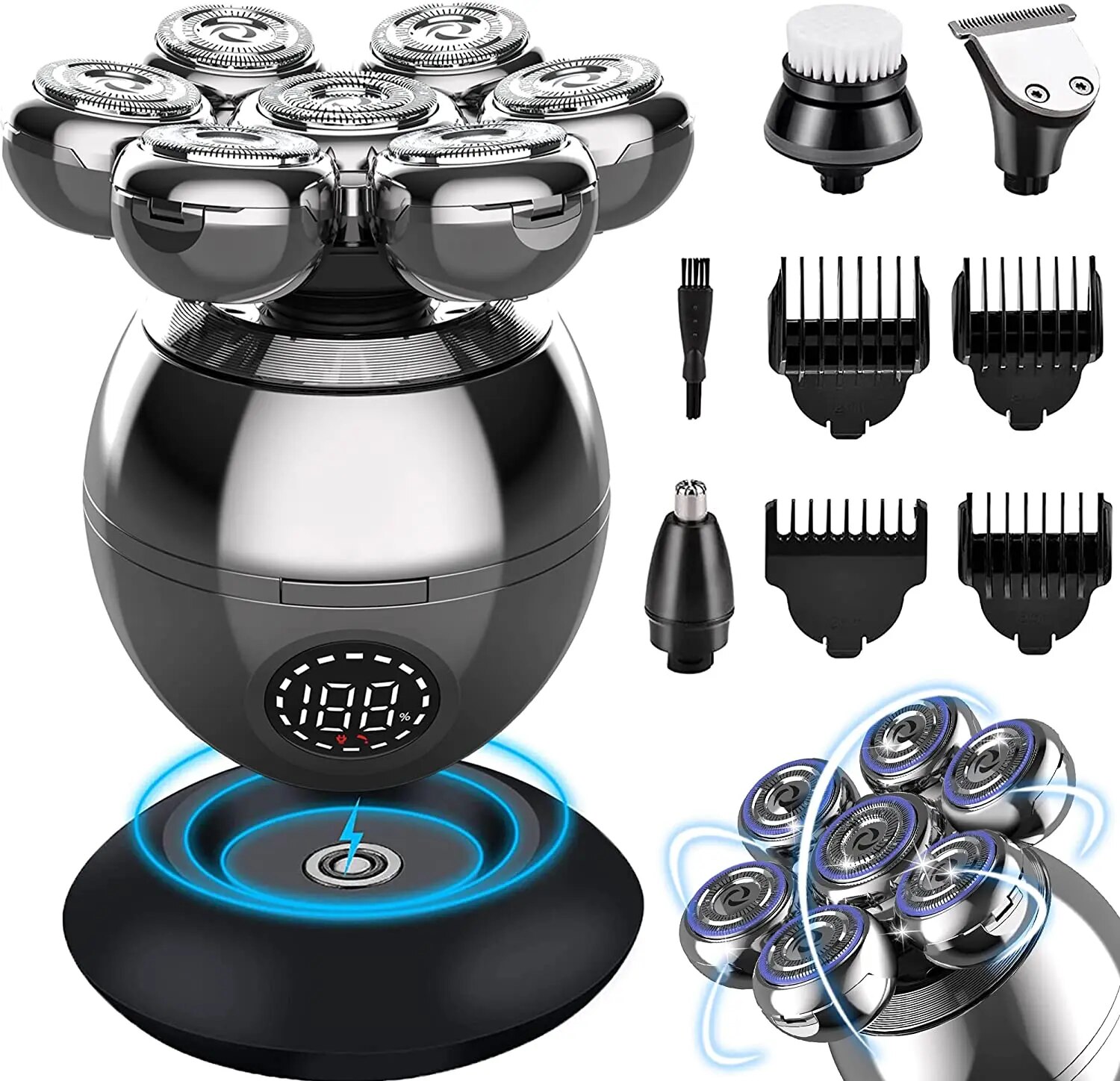 Rasoir électrique 7D Floating Cutter Head Base Charge Portable Hommes Barbe Tondeuse Clipper Crâne Rasoir Étanche Rasage