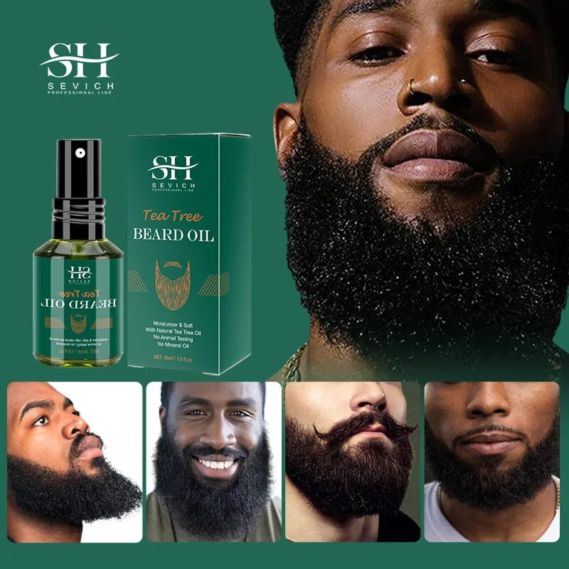 Huile de Barbe à 2023 Biotine pour Homme, Arbre à Thé Naturel, Huile de Repousse Nourrissante, Produit Anti-Perte de Cheveux, Essence de Croissance des Cheveux