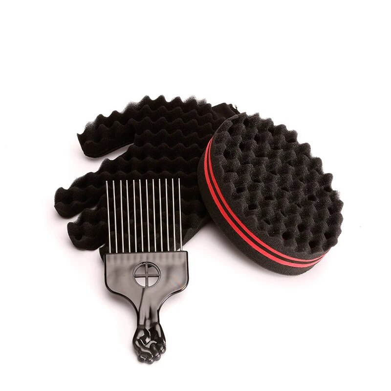 Brosse à cheveux magique double face pour hommes, gants en éponge torsadée, coiffure africaine, peigne à fourchette
