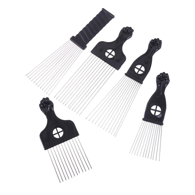 Peigne afro en métal avec poing noir, brosse à cheveux africaine, outil de coiffure pour salon de coiffure, accessoires pour cheveux