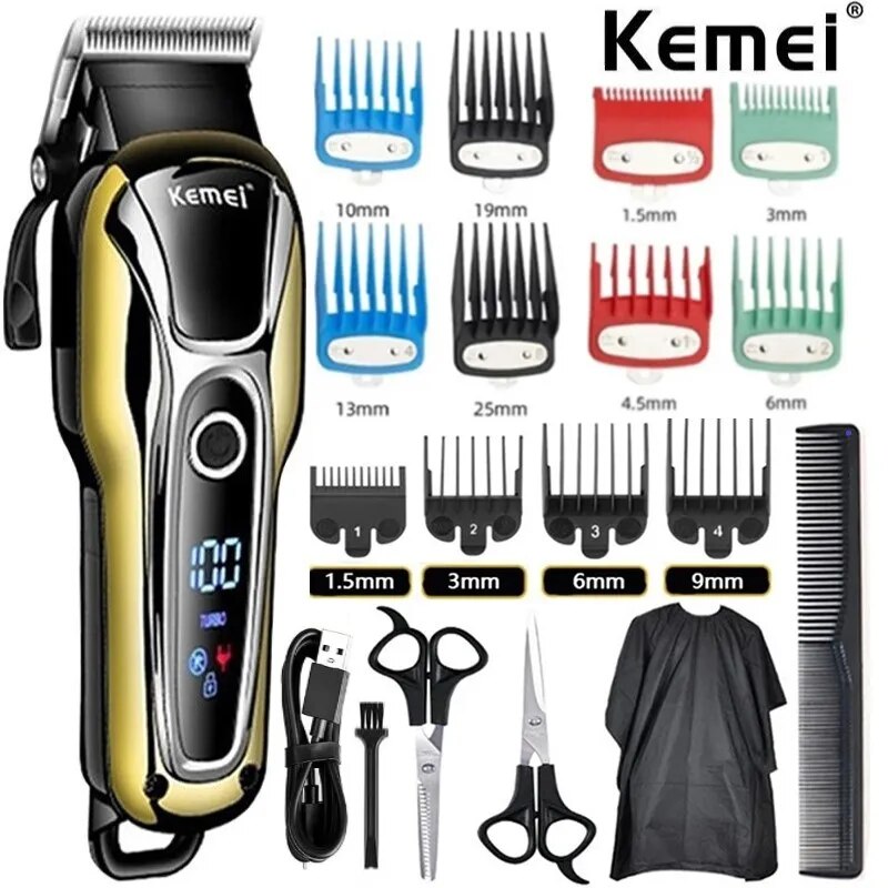 Kemei-Tondeuse à cheveux électrique professionnelle pour homme, écran LCD, ensemble tout puissant, nouveauté 1990