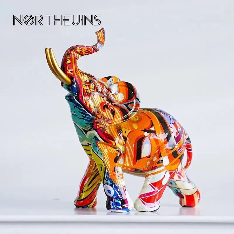 Éléphant en résine coloré imprimé par transfert, FigAuckland, Art moderne, Ornements d\'animaux, Feng Shui, Nikde la maison, Accessoires de décoration de bureau