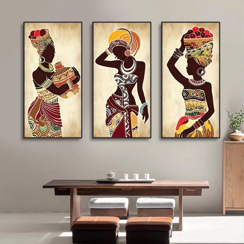 Peinture-sur-toile-de-femme-noire-africaine-ethnique-art-mural-vintage-impressions-de-figures-d-coration