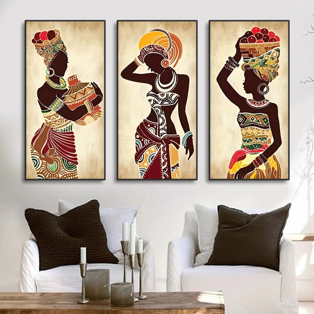 Peinture-sur-toile-de-femme-noire-africaine-ethnique-art-mural-vintage-impressions-de-figures-d-coration