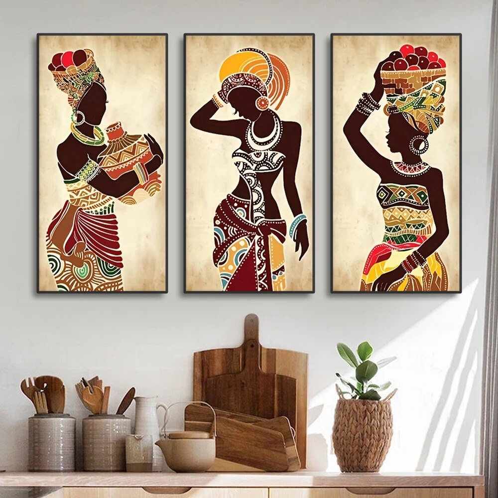 Peinture-sur-toile-de-femme-noire-africaine-ethnique-art-mural-vintage-impressions-de-figures-d-coration