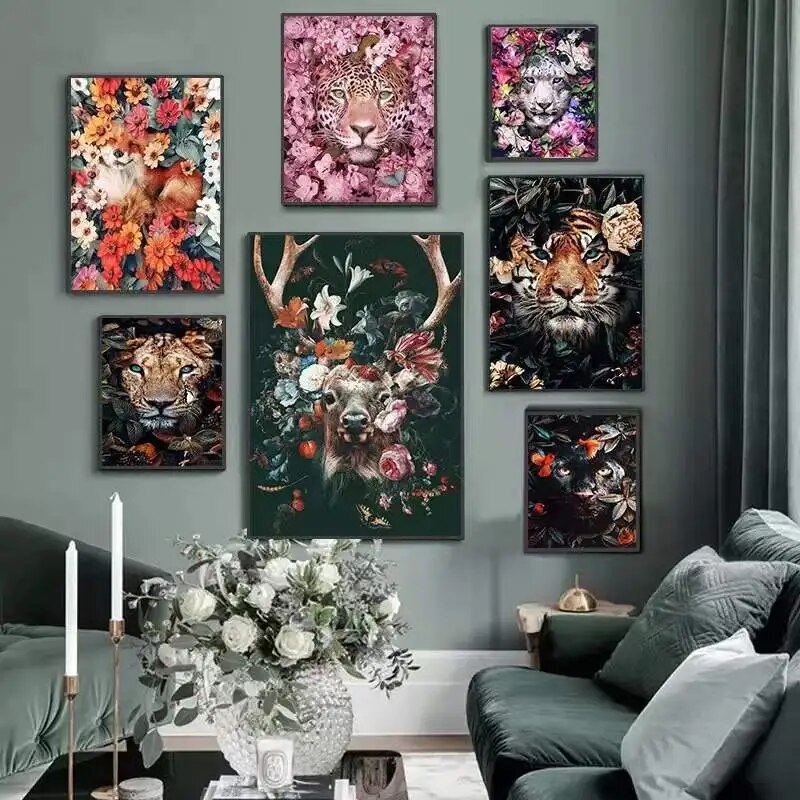 D-corations-murales-d-animaux-pour-la-maison-fleurs-color-es-feuilles-veons-singes-affiches-de